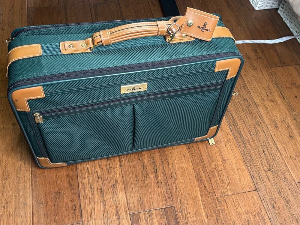 Atlantic Green Vintage Suitcase 22" x 15" x 6" Amazing 50 Year Old Suitcase